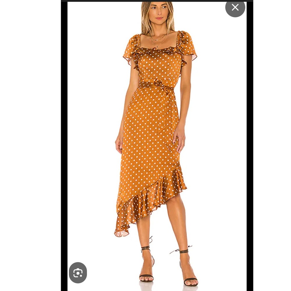 Tularose Dress‎ Size Small Brown White Polka Dot Ruffle